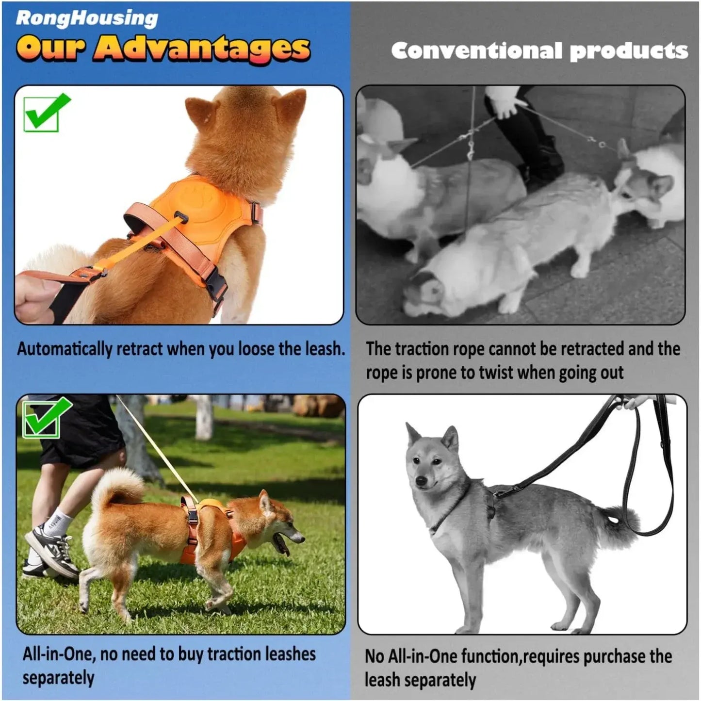 All-in-One Dog Harness Retractable Leash